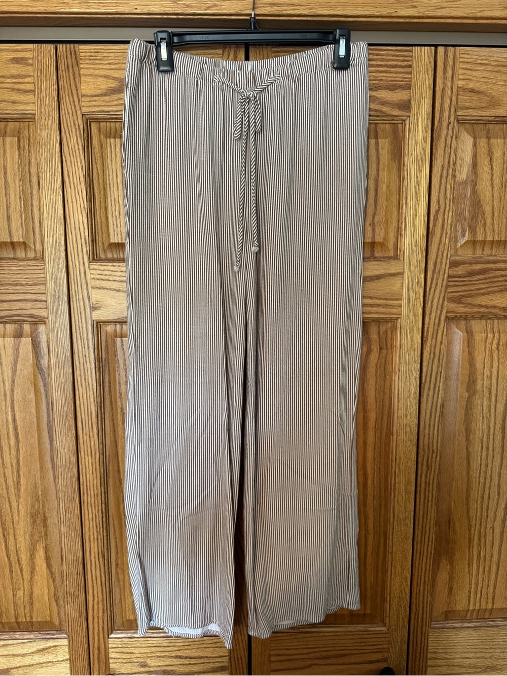 Sienna Sky Taupe Pinstripe Wide-Leg Drawstring Pants